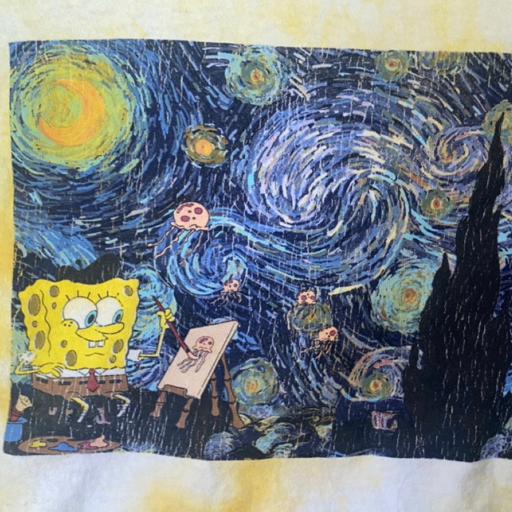 TIE DYED SPONGEBOB CROPPED LONG SLEEVE SHIRT DIY TRENDY TikTok WINTER Y2K - Picture 3 of 4